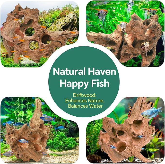 Driftwood for Aquarium Natural Aquarium Wood for Aquascaping Fish Tank Decorations Reptile Tank Decor (Porous Natural Driftwood 10-16“)-PurrikoPets
