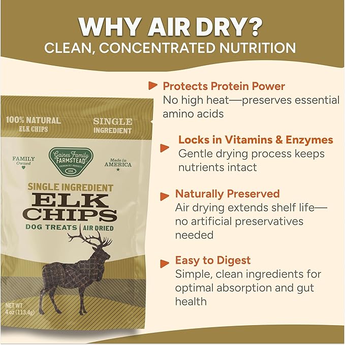 Gaines Family Farmstead Elk Chips for Dogs – 4 oz, Natural Single-Ingredient Dog Treats, High-Protein Rawhide-Free Chews, Healthy Grain-Free Snacks, Made in USA-PurrikoPets