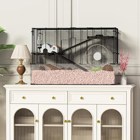 3-Tier Glass Hamster Tank, Large Hamster Cage Habitat with 11inch Big Running Wheel for Rat, Mouse, Gerbil, Syrian Hamster, 590 SQ INCHES-PurrikoPets