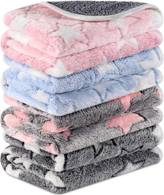 4 Pcs Waterproof Guinea Pig Blankets Washable Small Animal Fleece Bedding Absorbent Guinea Pig Cage Liners Reusable Pet Pee Pad Sleep Mat Pad Cover for Hamster Ferret (Cute Star Pattern, 24 x 16 Inch)-PurrikoPets