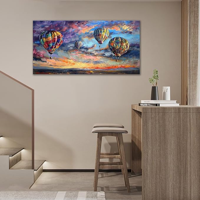 Extra Large Wall Art Hot Air Balloons Canvas Living Room Pictures Framed Prints Colorful Oversize Wall Decor Animal Painting Artwork for Bedroom Dining Home 60"x30"-PurrikoPets