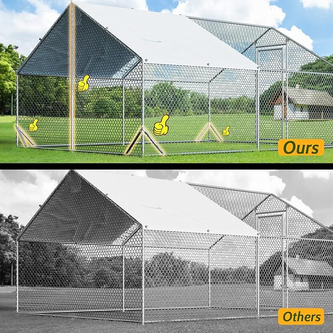 4ever2buy Large Metal Chicken Coop with Run Walk-in Poultry Cage Chicken Runs House Pen Cage Spire Roofed Chicken Coops with Anti-Ultraviolet Cover for Outdoor Yard Farm Use 9.8’L x 13.1’W x 6.4’H-PurrikoPets