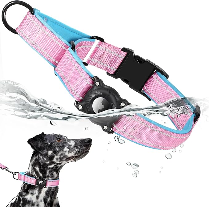 Airtag Dog Collar with Martingale Design, IP68 Waterproof Air Tag Collar Holder, Adjustable Reflective Soft Padded Nylon Dog Collar for Large Medium Small Dogs-PurrikoPets