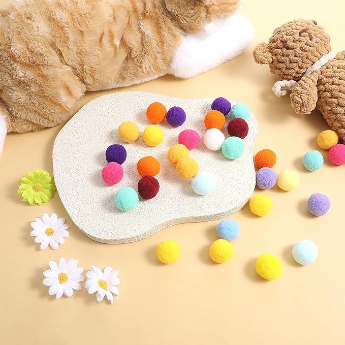 60 Pcs Cat Toy Balls 1-inch Colorful Cat Pom Pom Balls Soft Interactive Cat Balls Cat Play Toy Cat Exercise Toys Cats Interactive Playing Quiet Ball Fuzzy Kitten Ball for Cat Pet-PurrikoPets
