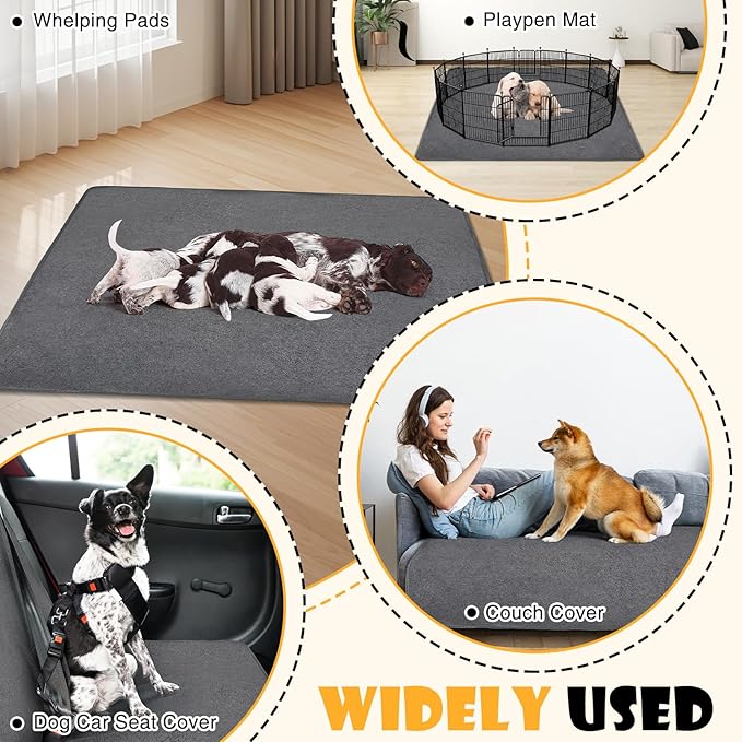 1 Pack Extra Large Washable Pee Pads for Dogs 72"x72" Reusable Dog Mat for Floor Non-Slip Waterproof Pee Pads for Dogs Fast Absorbent Pet Whelping Pads Puppy Playpen Mat for Incontinence, Housebreak-PurrikoPets