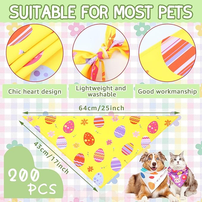 100 Pcs Dog Bandanas Bulk Pet Bibs Colorful Triangle Scarf Pet Bandanas for Medium Large Dogs Spring Summer Birthday Costume Decoration (Easter)-PurrikoPets