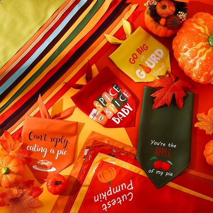 200 Pcs Fall Thanksgiving Dog Bandana Bulk with Sayings Pet Triangle Scarf Bibs Washable Puppy Kerchief Adjustable Grooming Supplies for Small Medium Large Dog Cat Costume Accessories-PurrikoPets