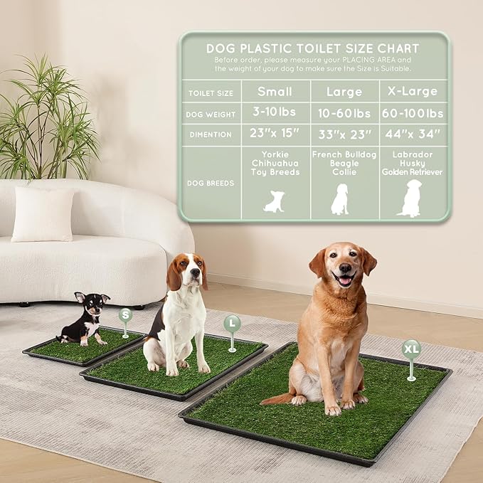 Dog Grass Pad with Tray Extra Large 45”×34” Ultra-Absorbent Artificial Grass Pad for Dogs Potty Grass Hemmed Edge for Indoor Potty Training, Reusable Dogs Pee Pads, Dog Litter Box Balcony-PurrikoPets