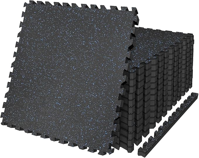 AIRHOP 0.79in Thick 24 Sq Ft Exercise Equipment Mats, 6 Tiles Upgraded Rubber Top with High Density EVA Foam, Large Interlocking Puzzle Gym Flooring for Home Gym, Heavy Weight Workout,Black & Blue-PurrikoPets