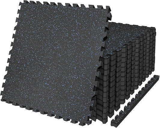 AIRHOP 0.79in Thick 24 Sq Ft Exercise Equipment Mats, 6 Tiles Upgraded Rubber Top with High Density EVA Foam, Large Interlocking Puzzle Gym Flooring for Home Gym, Heavy Weight Workout,Black & Blue-PurrikoPets