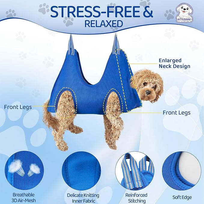 Dog Grooming Hammock for Large & Giant Dogs, Pet Grooming Sling with Nail Clippers, Trimmers & Scissors – Comfortable & Safe Grooming Harness for Stress-Free Nail Trimming for XXXL Dogs-PurrikoPets