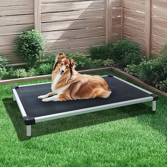 FXW TitanNest Chew-Proof Elevated Dog Bed, Raised Cot for Indoor/Outdoor/Camping Use, Durable & Waterproof Cooling Pet Bed for Medium Dogs, 41.0" L x 27.0" W x 5.0" H, Black-PurrikoPets