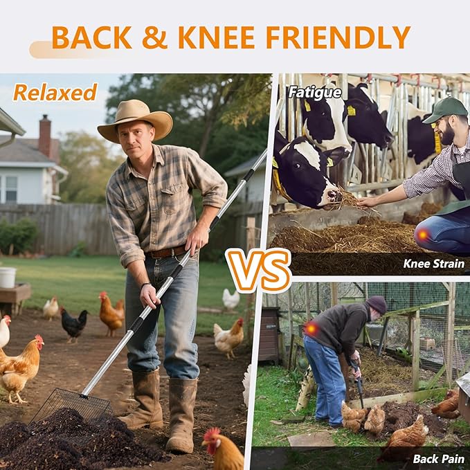 10inch Large Chicken Poop Scooper,36 to 67" Adjustable Long Chicken Coop Litter Metal Scoop with Stainless Steel Handle,5-in-1 Detachable Poop Shovel for Sand,Pet,Chicken,Cat Cleaning Tools.-PurrikoPets