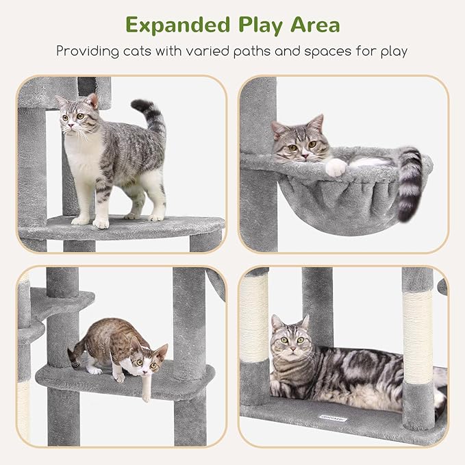 Globlazer Giant Cat Tree, 83 inch Cat Tree for Indoor Cats Large Adult, XXL Cat Tower with 9 Scratching Posts for 20lb+ Heavy Duty Large Adult Cats, F83, Light Grey-PurrikoPets