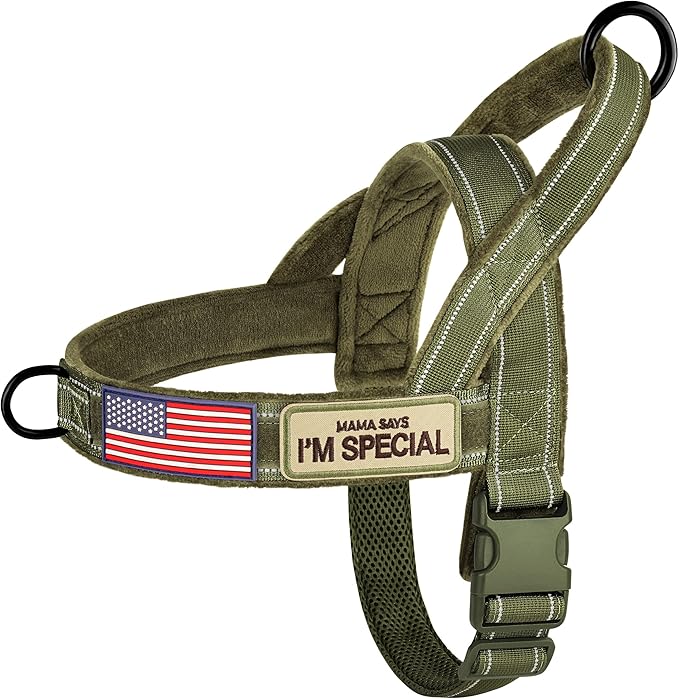 Forestpaw No Pull Dog Harness - Soft Flannel Padded Tactical Dog Vest Harness with Quick Release Buckle, Adjustable Reflective Pet Harness for Large Dogs Walking Training,Green XL-PurrikoPets