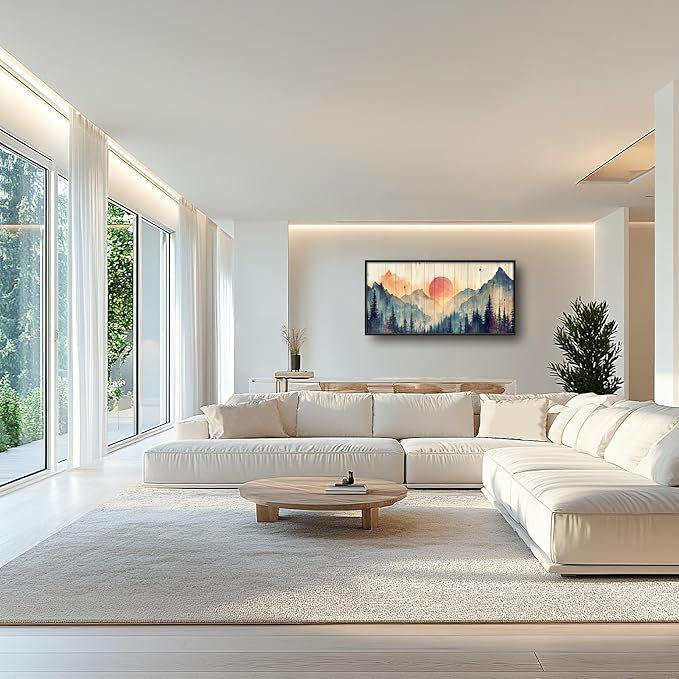 Framed Large Cabin Mountain Wall Art for Living Room, Oversized Rustic Forest Wall Decor, Rustic Nature Landscape Canvas Painting Sunset Pictures Home Decoration for Bedroom Office 60"x30"-PurrikoPets