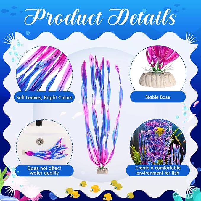 10 Pcs Large Aquarium Artificial Plants Decorations, Tall Plastic Fish Tank Plant Decorations for Household and Office Aquarium(Purple)-PurrikoPets