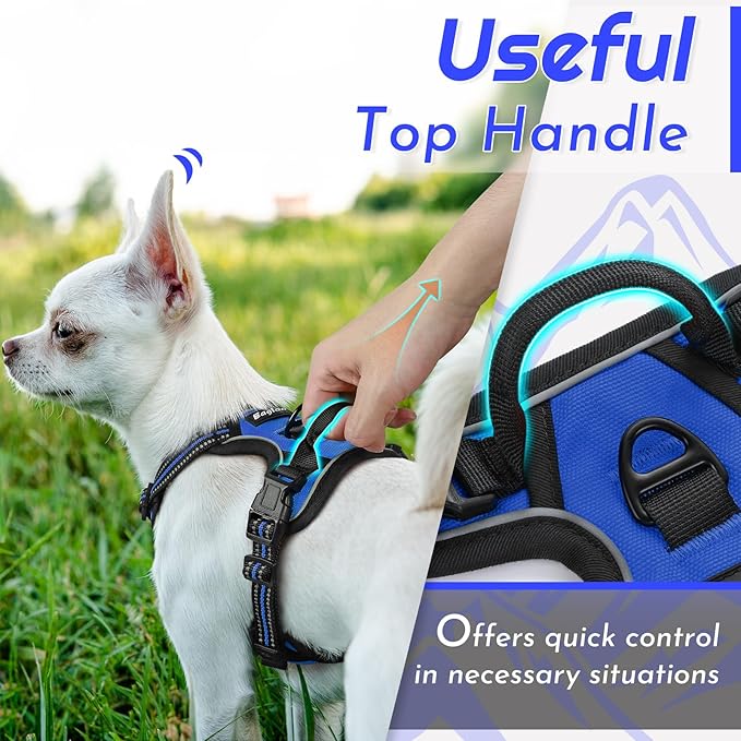 Eagloo Small Dog Harness No Pull, Service Vest with Reflective Strips and Control Handle, Adjustable and Comfortable for Easy Walking, No Choke Pet Harness with 2 Metal Rings, Blue, XS-PurrikoPets
