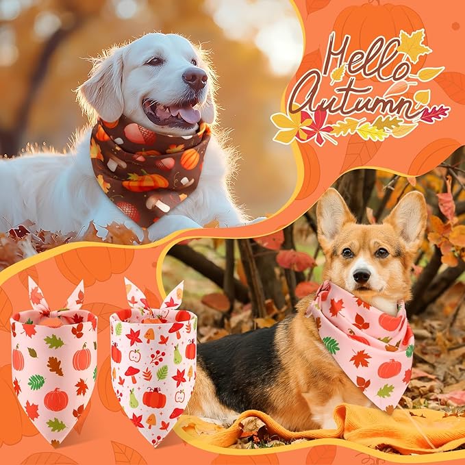 Abbylike 50 Pcs Fall Dog Bandanas Bulk Pumpkin Bandanas for Dogs Triangle Kerchief Bibs Scarf for Small Medium Large Pets Autumn Thanksgiving Costume Accessories, 25 Styles (31.5 x 21.7 x 21.7 Inch)-PurrikoPets