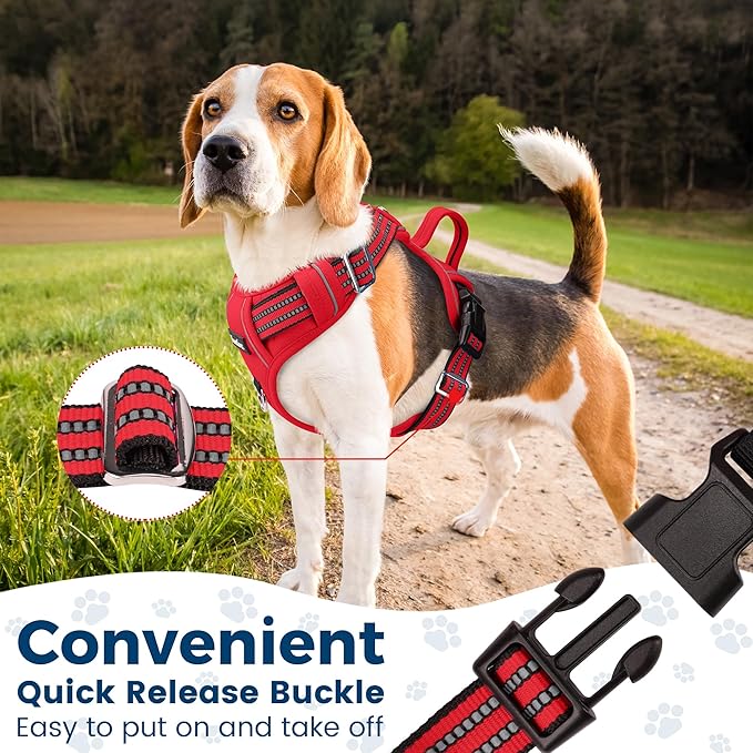 Funfox Dog Harness No Pull, Adjustable Pet Vest Harness, Super Soft Material with Vertical Handle Easy Control, Reflective Night Walking, 2 Leash Clips for Small Sized Dogs, Red, S-PurrikoPets
