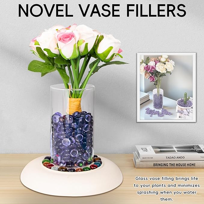 1 LB Purple Glass Marbles, Mini Flat Glass Beads~150 PCS for Vase Fillers, Floral Bottom Mancala Gems Pebbles Fish Tank Rocks for Table Aquarium,Home Decor Art Craft Supplies(0.5"~0.7")-PurrikoPets