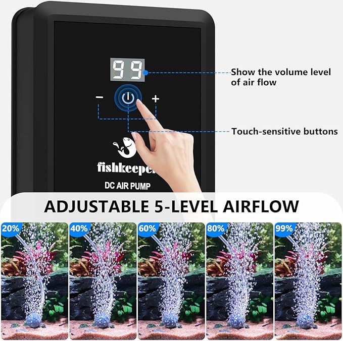 fishkeeper Aquarium Air Pump, 12W 320GPH Ultra Quiet Fish Powerful Fish Tank Air Pump with Four Outlet Adjustable Oxygen Aerator Pump with Air Stone Bubbler for 30-600 Gallon Tanks-PurrikoPets