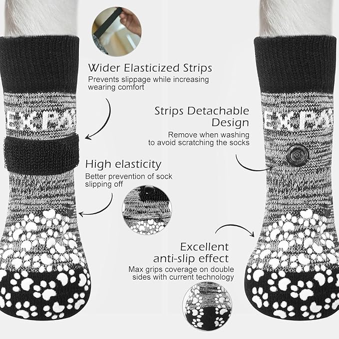 EXPAWLORER Anti Slip Dog Socks to Prevent Licking Paws, Dog Shoes for Hot Pavement, Dog Booties for Small Medium Large Senior Dogs, Traction Control Boots & Paw Protectors for Hardwood Floors-PurrikoPets