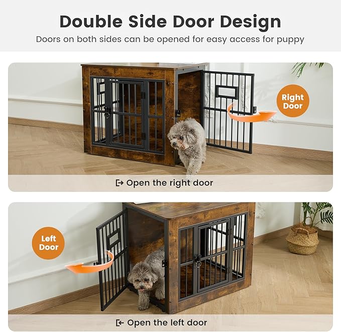 Gardner Pet Dog Crate Furniture for Small Dogs, 27.2 Inch Dog Kennel Indoor, Wooden Dog Cage End Table, Heavy Duty Dog Crate, Rustic Brown-PurrikoPets