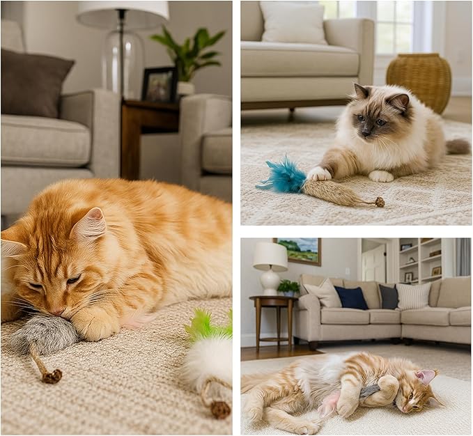 3 Pack Rabbit Fur Catnip Toys with Feathers – Interactive Carrot Cat Toys with Galls Fruit for Indoor Cats and Kittens-PurrikoPets