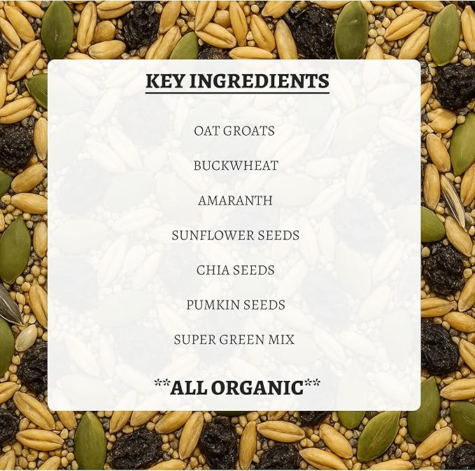 100% Organic Parakeet Food – Premium Bird Seed Mix with Oat Groats, Buckwheat, Amaranth, Super Veggies & Seeds – Reusable Tin + Stainless-Steel Scooper – Made in USA, Human Grade Ingredients (1lb)-PurrikoPets