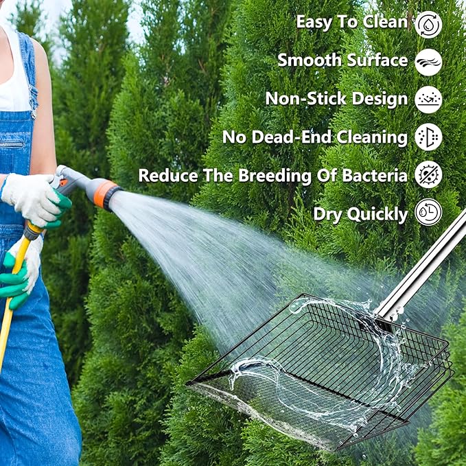 10 Inch Chicken Poop Scooper, Large Metal Chicken Coop Scoop, Chicken Litter Sifting Shovel, Chicken Coop Rake with Retractable Stainless Steel Handle, Chicken Coop Cleaning Tools Accessories-PurrikoPets