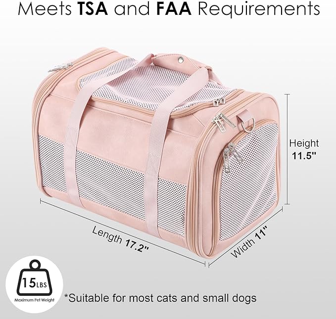 Fashion Leather Dog Carrier, Airline Approved Cat Carrier Soft Sided Pet Bag Carrier Purse for Puppy Kitten Small Animals Pink-PurrikoPets
