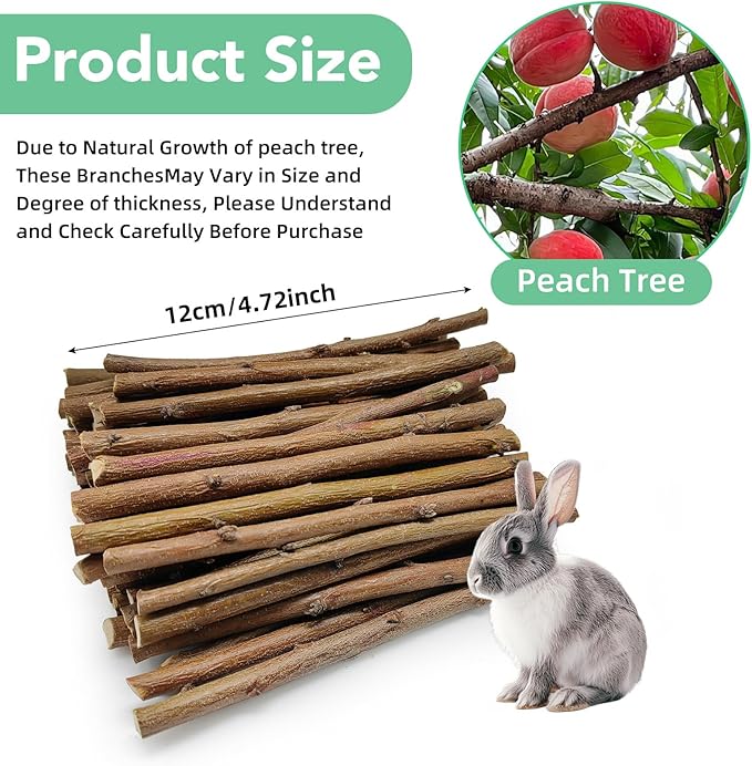 250g Natural Peach Wood Chew Sticks for Rabbits, Hamsters, Chinchillas - Extra Hard Teeth Grinding Toy | Untreated, Safe & Long-Lasting Rodent Chews-PurrikoPets