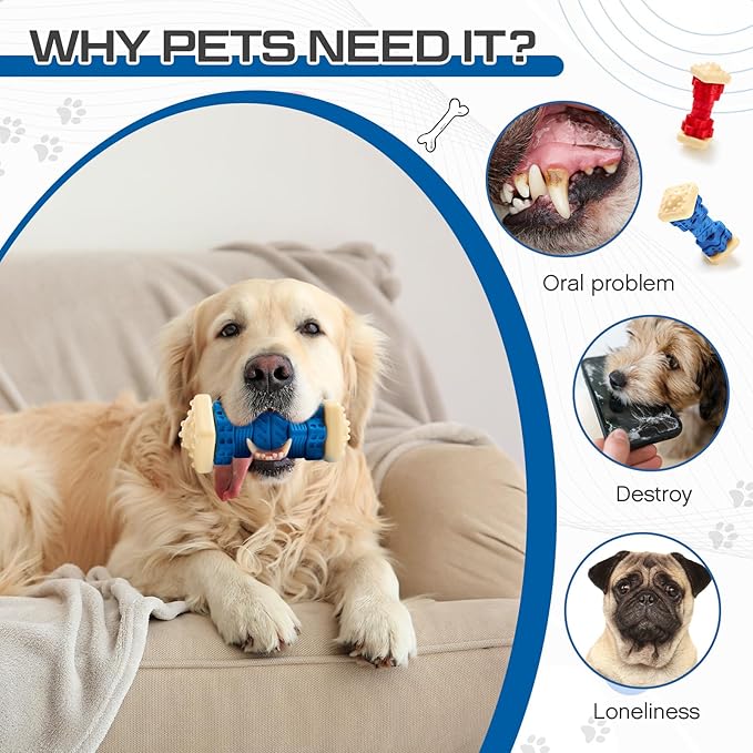 Aliceset 2 Pcs Dog Toys for Aggressive Chewers Tough Durable Indestructible Puzzle Interactive Dog Cognitive Chew Toys with Beef Flavor, Safe Rubber Bone Shape Enrichment Gift to Keep Them Busy-PurrikoPets