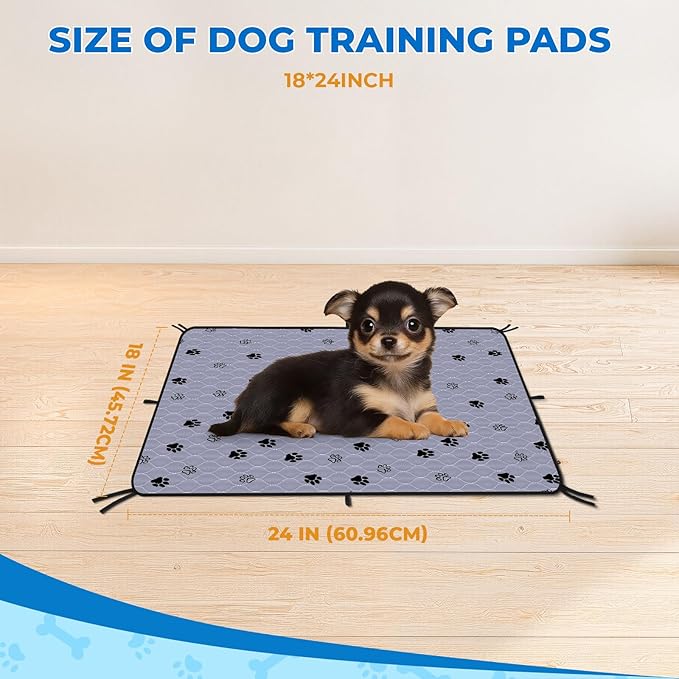 Fostanfly Washable Pee Pads for Dogs, Ultra-Absorbent & Leakproof Reusable Puppy Pads Non-Slip Protects Against Urine Leakage for Potty Training-4 Pack 18"x24" Add 8 Lanyards-PurrikoPets