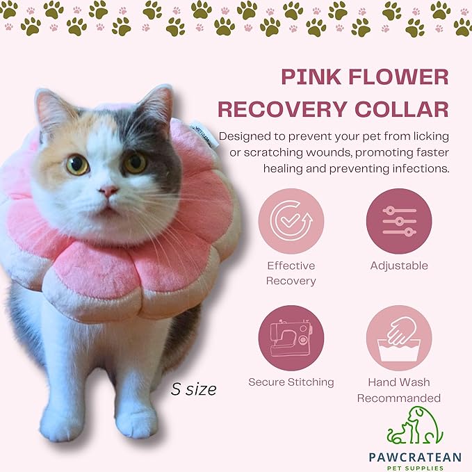 Adjustable Comfy Flower Style Elizabeth Collar for Cats and Puppies Soft Recovery Cone Pet Protective Neck Collar (Pink, Medium)-PurrikoPets