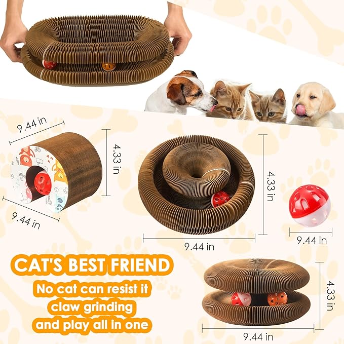 2 Pack Magic Organ Cat Toy Foldable Magic Organ Cat Scratching Board Reversible Infinity Style Magic Organ Cat Toy with 4 PCS Ball Cat Toys Interactive Indoor Cat Toys-PurrikoPets