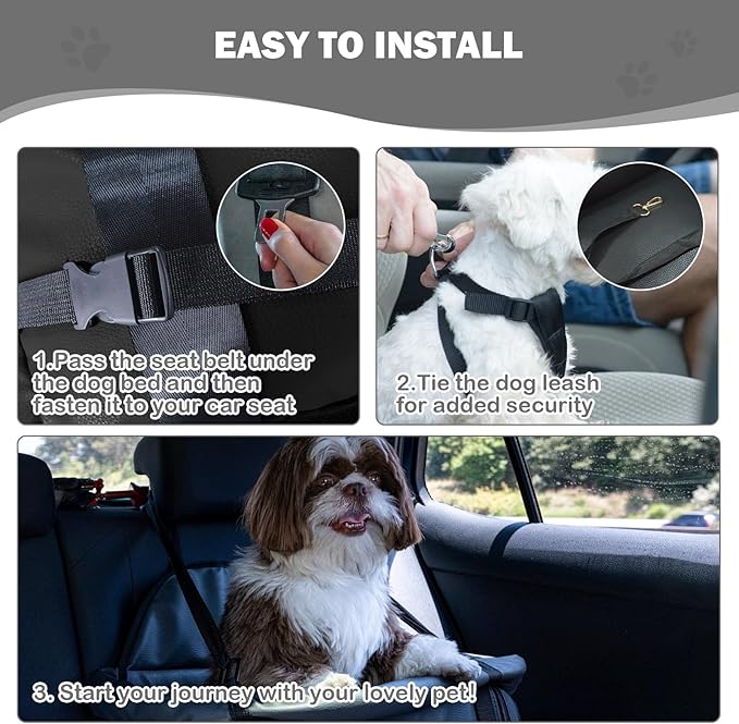 2 and 1 Center Console Dog Car Seat & Carrier for Small Dogs, Large Leather Dog Car Bed with Storage Pocket, Waterproof PVC Leather Seat Travel Bed for Front & Back Seat, Clip-On Safety Leash-PurrikoPets