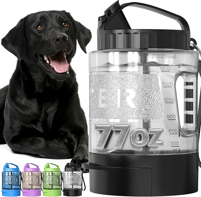 Dog Water Bottle Travel Bowl, 77oz Large Portable Dog Water Bowl Dispenser, Leakproof Pet Drinking Bottle Dispenser for Hiking Camping Walking Travelling Beach Car Trips, BPA Free, Black-PurrikoPets