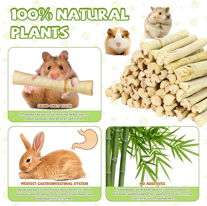 2lb Natural Sweet Bamboo Chew Toys for Small Pets - Organic Molar Sticks with Xylose & Vitamins for Rabbit, Guinea Pig, Hamster - Dental Care & Chewing Entertainment-PurrikoPets