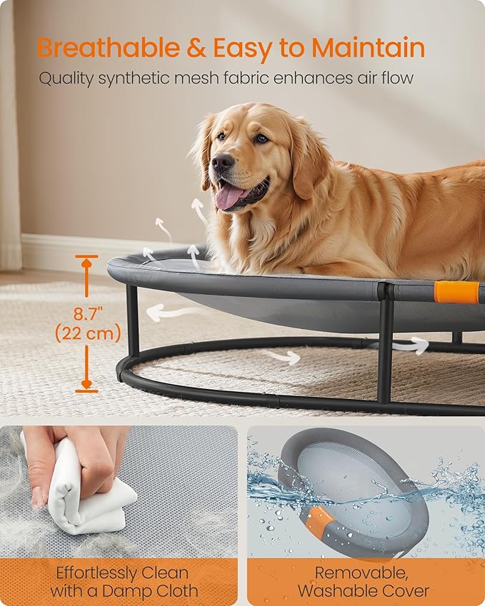 Feandrea Pet Bed, Cat Hammock, Elevated Cat Bed for Multiple Cats, with Removable Washable Mesh, for Pets up to 120 lb, Oval, Gray UPCB005G01-PurrikoPets