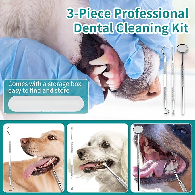 Dog Plaque Tartar Remover, Electric Toothbrush Teeth Cleaner Dental Care Kit for Dogs Cats- 5 Modes LED IPX6 Waterproof Auto-Stop Gum Protection USB Charge, 3 Brush Heads, Pet Teeth Cleaning Tools-PurrikoPets