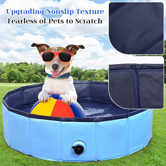 Foldable Dog Bath Swimming Pool Plastic Kiddie Pool Professional Tub Collapsible Grooming Bathtub for Pets Kids Baby and Toddler, 79 x 12 Inches Blue-PurrikoPets