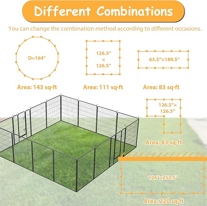 Dog Playpen, Outdoor Dog Fence, 16 Panels, 40" H Dog Pen for Medium/Small Dogs, Heavy Duty Metal Pet Fence with Gate, Portable Dog Fence for RV Camping and Yard (Black)-PurrikoPets