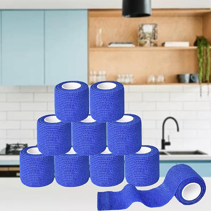 9 Pack 2" x 5 Yards Self Adhesive Bandage Wrap Self Stick Wrap for Ankle, Wrist, Finger, Sports, Breathable Cohesive Vet Tape for Pets (D Dark Blue)-PurrikoPets