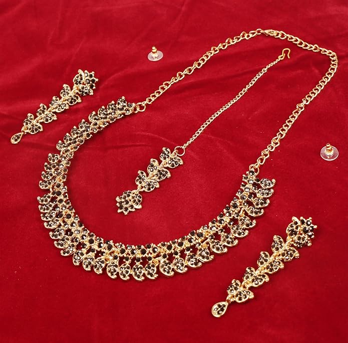 Touchstone Indian wedding jewelry set gold traditional necklaces for women statement rhinestone sets hollywood glamour style crystal stone bridal costume golden necklace