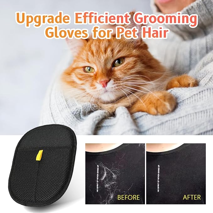 2pcs - Pet Hair Removel Glove for Cats & Dogs, Electrostatic Pet Hair Removal Gloves for Couch, Cat Grooming Gloves, Reusable Cat and Dog Hair Removel for Sofas, Furniture, Carpets and Curtains-PurrikoPets