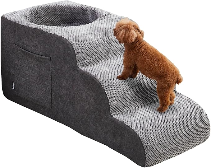 Dog Stairs, Dog Stairs for Small Dogs, 3-Step Pet Stairs, Dog Steps for Bed, Dog ramp, pet Stairs for high beds, Old Dog pet Steps, Non-Slip Pet Step Indoor, Grey-PurrikoPets