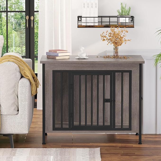 EasyCom 31.5" Small Dog Crate Furniture, Chew-Resistant Dog Crates for Small and Medium Dogs, Dog Kennel Furniture Indoor with 2 Doors and 3.94" Raised Feet, as TV Stand, End Table, Crate Table-PurrikoPets