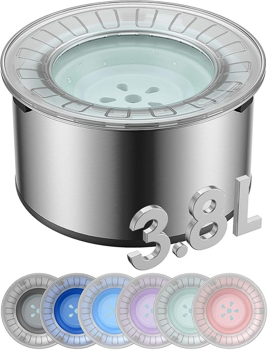 1Gallon Large Dog Water Bowl No Spill, [Anti Digging Lid & Rubber Bottom] Spill Proof Dog Bowl, Anti Splash Mess Dripless Slow Drinking Stainless Steel Water for Sloppy Messy Drinkers Car-PurrikoPets